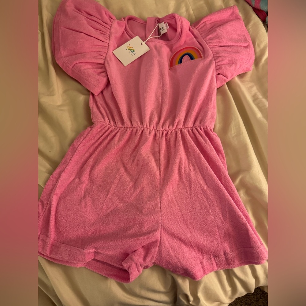 Lola + The Boys Pink Girls Romper with Rainbow Detail-NWT